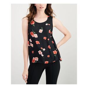 NWT NINE WEST Womens Black Floral Print Sleeveless Scoop Neck Top S